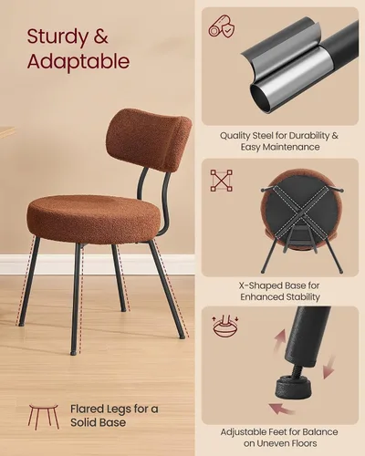 Miniatura 5 de VASAGLE Juego de 2 sillas de comedor de bouclé, sillas tapizadas para cocina y sala de estar con respaldo curvo y estructura de acero, modernas