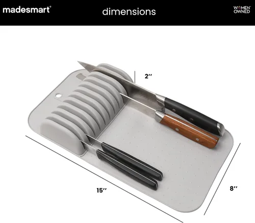 Miniatura 5 de madesmart Tapete grande para cuchillos, organizador de cuchillos de agarre suave para 11 cuchillos, inserto de cajón antideslizante que protege