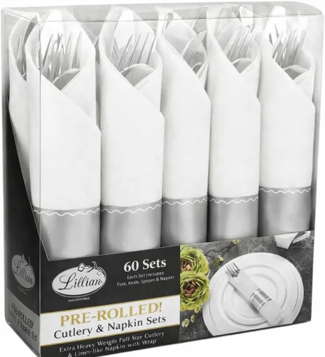 Miniatura 8 de Juego de 40 cubiertos y servilletas preenrollados con cubiertos dorados pulidos de tamaño completo, 10 tenedores, 10 cuchillos, 10 cucharas