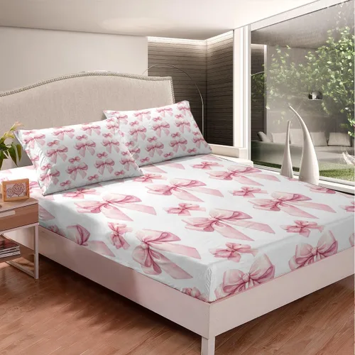 Miniatura 3 de Feelyou Juego de sábanas de lazo de acuarela, tamaño individual, juego de sábanas con lazos de coqueta para niños y niñas, decoración de dormitorio