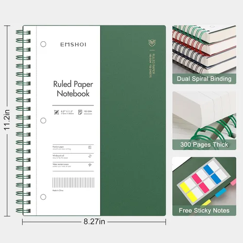 Miniatura 2 de EMSHOI Cuaderno con espiral A4, cuaderno de rayas universitario - 300 páginas, papel grueso de 100 g/m², se abre 180° para colocarse plano