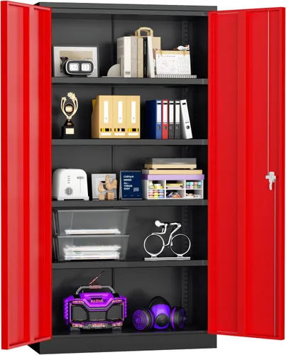 Miniatura 32 de Superday Gabinete de almacenamiento de metal, armarios de almacenamiento de garaje de 72 pulgadas con cerradura, gabinete de metal negro con 2