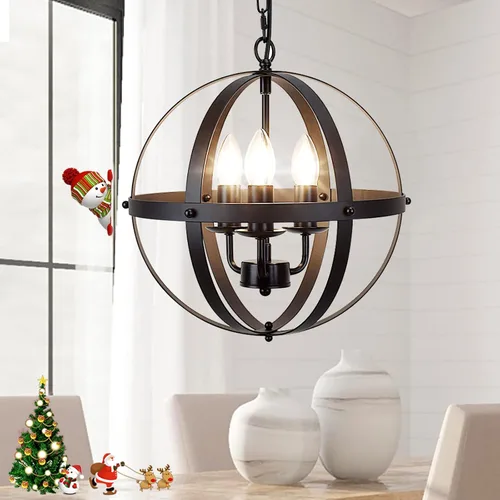 DLLT Lámparas Colgantes Vintage, Lámpara de Techo Empotrada tipo Candelabro con Pantalla Esférica de Metal para Cocina, Comedor, Sala de Estar,