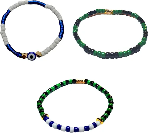 Miniatura 16 de Juego de 3 pulseras de cuerda elástica de santería de ojo malvado hechas a mano Obatala Oshun Yemaya Orula Elegua Oya Ogun Ochosi Shango Babalu Aye