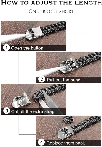 Miniatura 6 de FILOBOKO Pulsera de cuero negro para hombres adolescentes y niños, pulsera de hebilla ajustable de acero inoxidable plateado para hombres, Metal,