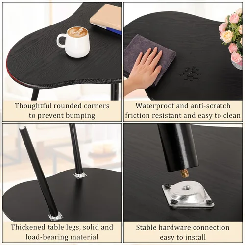 Miniatura 6 de Mesa de centro pequeña, mesa de centro de nube negra para espacios pequeños, mesa central moderna única e irregular con patas de madera, mesa