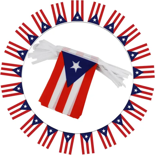 Miniatura 2 de Banderín de bandera de Puerto Rico – 38 banderas, 42 pies pequeñas mini banderas puertorriqueñas para decoración de campo, escuela, fiesta, eventos