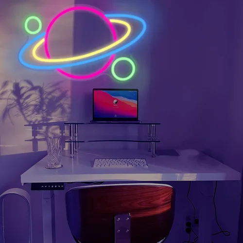Miniatura 3 de Letrero de neón LED de planeta, luces de neón Saturno para dormitorio, alimentadas por USB, con interruptor de 16 x 11 pulgadas, decoración de pared