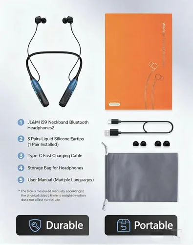 Miniatura 7 de JL&MI Neckband - Auriculares Bluetooth con batería extra de 1000 horas, con cancelación de ruido, 80 horas de reproducción, auriculares para correr