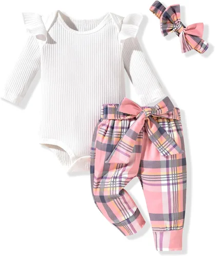 Miniatura 226 de Aalizzwell Conjunto de mameluco acanalado para bebé recién nacido prematuro para otoño e invierno