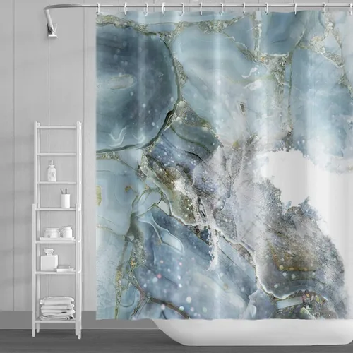 Miniatura 30 de Cortina de ducha de mármol blanco y negro de 36 x 72 pulgadas, tinta de pintura abstracta, textura de arte líquido, líneas agrietadas doradas