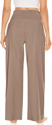 Miniatura 3 de UEU Pantalones de cintura alta con volantes fruncidos y pierna ancha para mujer, estilo casual, holgados, pantalones de yoga con bolsillos