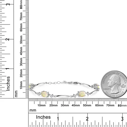 Miniatura 57 de Gem Stone King 925 Sterling Silver Gemstone Birthstone and White Created Sapphire Tennis Bracelet For Women Oval 7X5MM and 2MM 6 Inch + 1 Inch