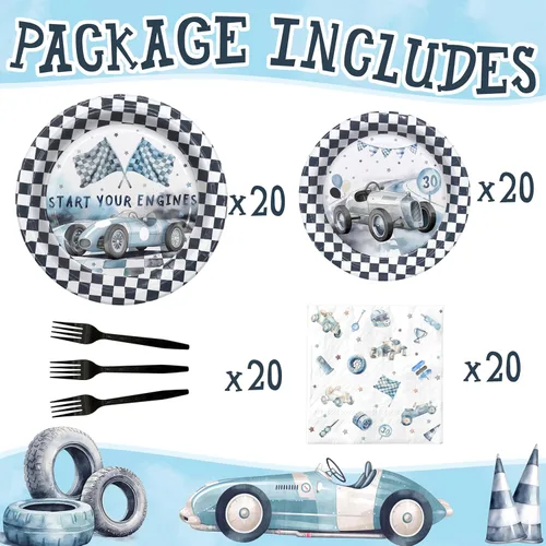 Miniatura 4 de Recuerdos y suministros para fiesta de cumpleaños de autos de carreras, juego de vajilla con platos, servilletas y tenedores