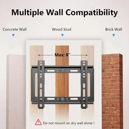 Miniatura 8 de Soportes de pared para TV de perfil bajo fijos para LED de 14 a 43 pulgadas, televisores LCD de pantalla plana de hasta 55 libras, soporte universal