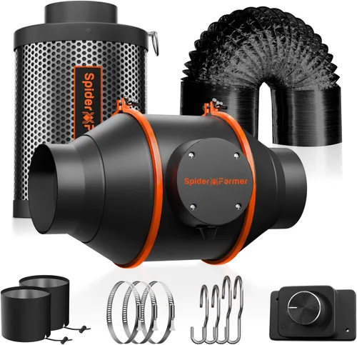 Miniatura 12 de Spider Farmer Kit de filtración de aire Ventilador de conducto en línea de 4 pulgadas, controlador de temperatura y humedad GGS, combo de filtro