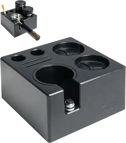 IKAPE Caja ABS para Residuos de Café Espresso, Organizador de Café 7 en 1 Compatible con Almacenamiento de Manipuladores de Espresso de 51, 54, Negro
