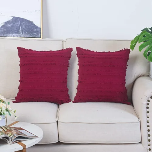 Miniatura 19 de GYROHOME Paquete de 2 fundas de almohada de algodón y lino, fundas de cojín decorativas, diseño de borlas, fundas de cojín modernas con flecos