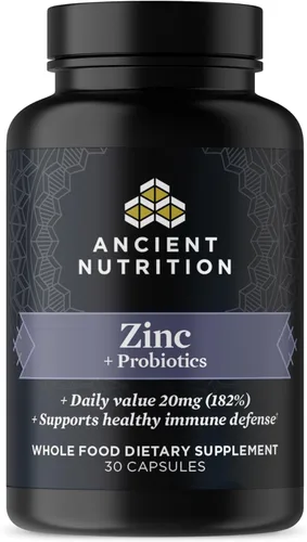 Suplemento de probióticos y zinc de Ancient Nutrition, apoya el sistema inmunológico saludable y la salud intestinal, fabricado sin OMG, suplemento