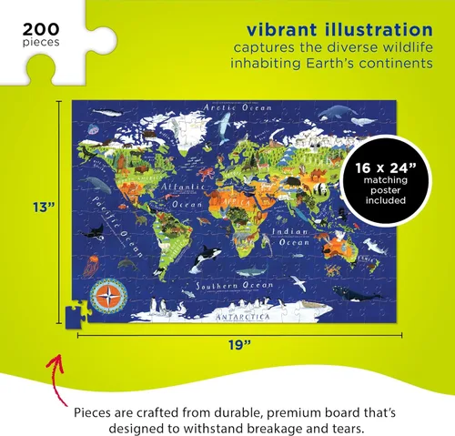 Miniatura 3 de Rompecabezas de 200 piezas del mapa del mundo y cartel a juego de Crocodile Creek.
