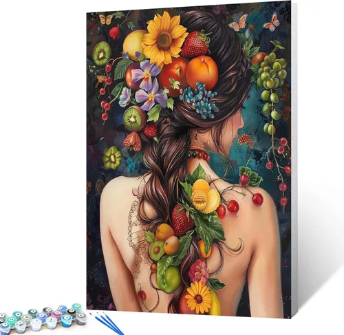 Miniatura 18 de Tucocoo Tatuajes de Espalda para Mujeres Pintura DIY por Números para Adultos, Pavo Real y Flores Pintura por Números en Lienzo Fácil de Pintar