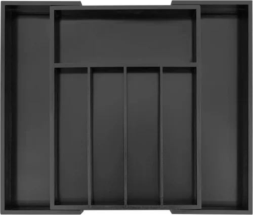 Utoplike Organizador de cajones de cubiertos de bambú, organizador de cajones de utensilios de cocina expandibles, separadores de bandeja de Negro