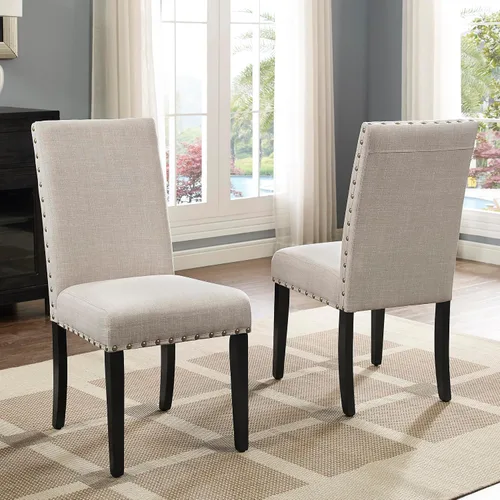 Miniatura 7 de Roundhill Furniture Biony - Sillas de comedor de tela color café con detalle de tachuelas, juego de 2, marrón, café