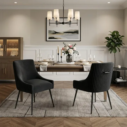 Miniatura 2 de Juego de 2 sillas de comedor de terciopelo, sillas tapizadas beige para sala de estar con patas de metal negro, sillas decorativas modernas