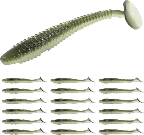 Miniatura 23 de RUNCL Swimbaits - Paleta de 10/20/30/40 unidades, cola de paleta de 5/4/3/2 pulgadas, señuelo suave para lubina de trucha, cebo de plástico duradero
