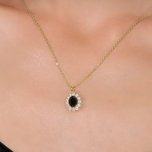 Miniatura 47 de Gem Stone King Collar con piedra natal ovalada de plata chapada en oro amarillo de 18 quilates, ovalado de 0.315 x 0.236 in, collares con colgante