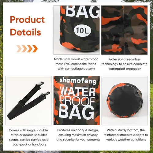 Miniatura 5 de Bolsa seca impermeable de 5L/10L/15L/20L/30L Mochila de almacenamiento en seco con funda para teléfono, botella de agua plegable, gafas de sol