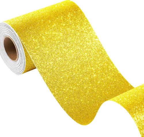 FunStick Cartulina dorada con purpurina de 3.9 x 200 pulgadas, cartulina de papel con purpurina dorada autoadhesiva con purpurina para manualidades,