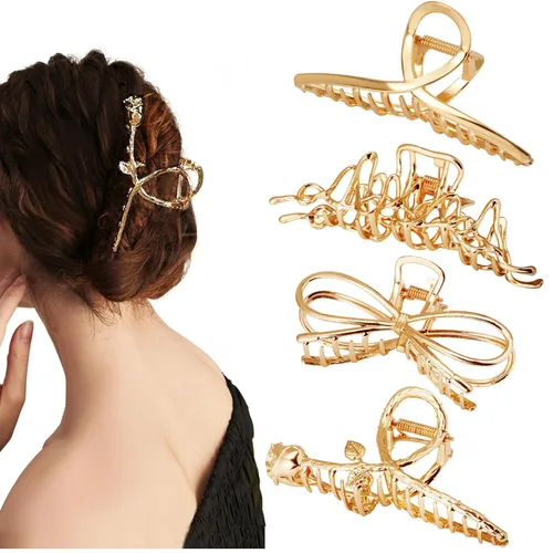 Miniatura 9 de Parcce Paquete de 4 Pinzas Grandes de Metal para Cabello de Rizado Fino a Grueso, Pinzas Grandes de Color Dorado Antideslizantes de 4.3 Pulgadas