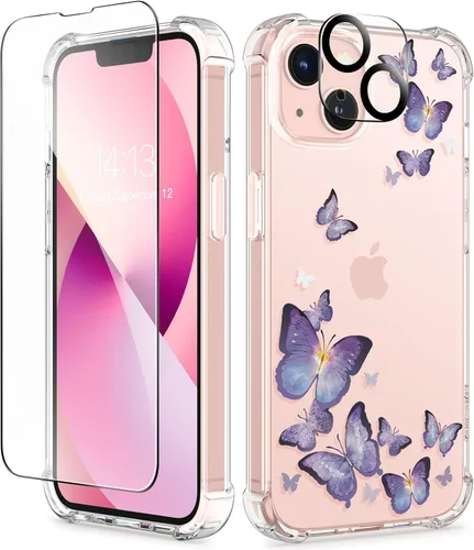 Miniatura 162 de GVIEWIN - Funda floral para iPhone 14 de 6.1 pulgadas, protector de pantalla + protector de lente de cámara, no se amarillenta, a prueba de golpes