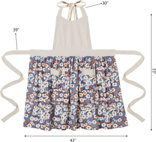 Miniatura 6 de Bonitos delantales florales para mujer con bolsillos, delantal de algodón ajustable con correa para el cuello para cocina, cocina, hornear