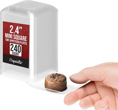 Miniatura 10 de Exquisite Mini platos de postre pequeños, paquete de 120 platos desechables negros de 2.4 x 2.4 pulgadas, pequeños de plástico sin BPA para bodas