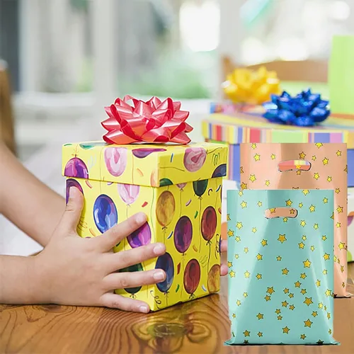 Miniatura 6 de 25 bolsas de recuerdo de fiesta para cumpleaños de niños, bolsas de dulces en 5 colores con patrón de estrella 25 piezas patrón de estrellas 5
