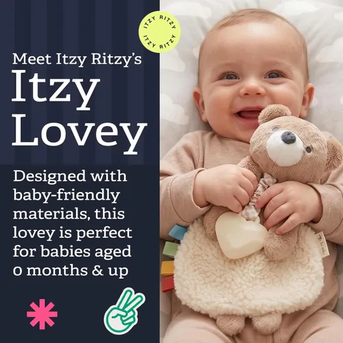 Miniatura 2 de Itzy Ritzy - Itzy Lovey incluye mordedor - Baby Lovey con mordedor, cintas texturizadas y brazos colgantes - Cuenta con sonido arrugado, tela Sherpa