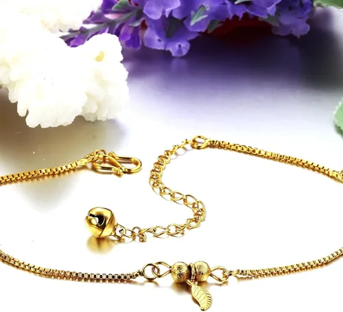 Miniatura 3 de De la Mujer Tobillera Pulsera bañado en oro 18K Lucky Hojas Colgantes Cadena de pie