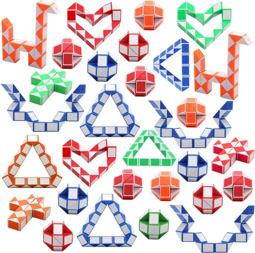 Yeetec Paquete de 30 cubos mágicos de velocidad de 24 bloques, mini cubo de serpiente, mini cubo de rompecabezas de plástico para niños, rellenos de