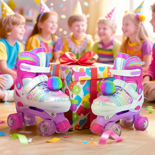 Miniatura 7 de SULIFEEL - Patines ajustables de estilo tie-dye arcoíris para niñas y niños de 3 a 5 años, 5 a 8 años, 6 a 12 años, rosa y morado, con luces