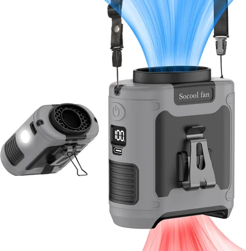 Miniatura 11 de Socool - Ventilador portátil de 10 000 mAh, clip para cinto, batería recargable, 5 velocidades, linterna, para el cuello, manos libres, 40 horas