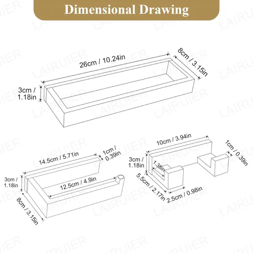 Miniatura 6 de Juego de 3 piezas de accesorios de baño de oro cepillado, juego de toallero de acero inoxidable SUS304, soporte para toallas, gancho para bata