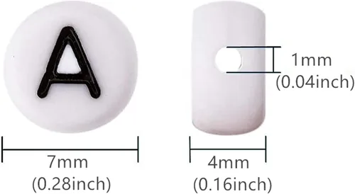 Miniatura 2 de 100 cuentas de letra, cuentas redondas blancas acrílicas del alfabeto de 0.157 x 0.276 pulgadas (0.157 x 0.276 in), cuentas vocales de letra A