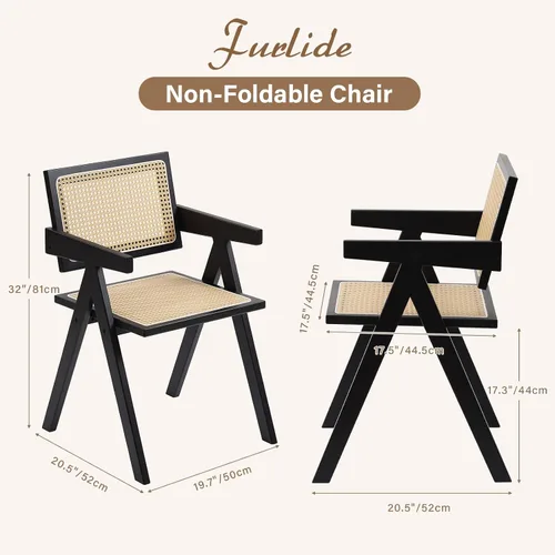 Miniatura 2 de Furlide Juego de 2 sillas de comedor de ratán, sillas de comedor modernas de mediados de siglo con brazos, sillas de bambú para exteriores