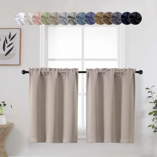 Miniatura 15 de Aqua Cafe - Juego de 2 paneles de cortinas opacas de 24 pulgadas de largo, con aislamiento térmico suave y sólido, para ventanas de baño, sótano