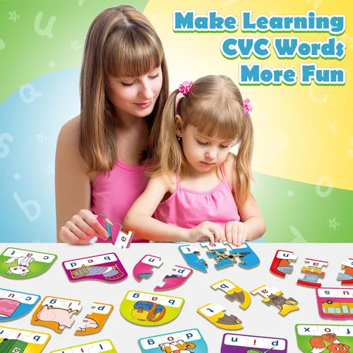 Miniatura 6 de Tarjetas de rompecabezas CVC para niños, juguetes de terapia del habla para niños pequeños, rompecabezas de palabras de 3 letras, juego de lectura