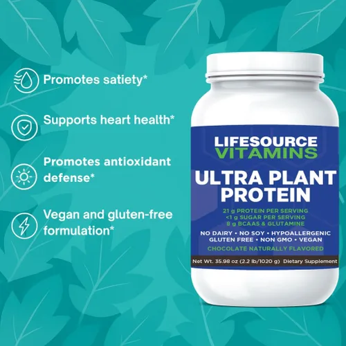 Miniatura 3 de LifeSource Ultra Plant Protein - Proteína vegana cruda a base de plantas, chocolate, 2.2 libras