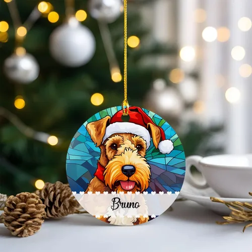 Miniatura 6 de Airedale Terrier - Adorno de Navidad para perro, regalo para Acción de Gracias, perros personalizados con sombrero de Navidad, adornos de Airedale