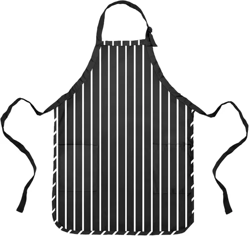 Miniatura 24 de Delantal de cocina para restaurante u hogar, estilo pechera, de hilado de poli algodón (2 bolsillos), Algodón, Negro, 30
